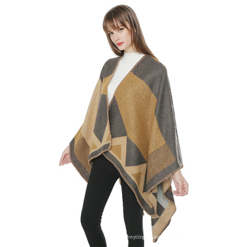 Damen bedruckter Poncho Cape Wendbare vorne offene Schals und Wraps